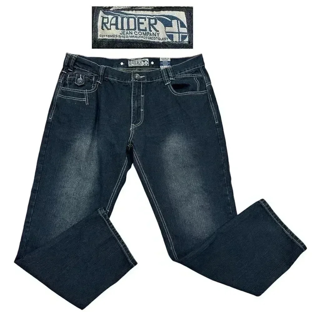 Raider Authentic Jeans Mens Size 42x32 Baggy Hiphop Y2K Grunge Hiphop Casual Dad